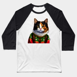 Funny Christmas Cat Wearing Sweater Baseball T-Shirt